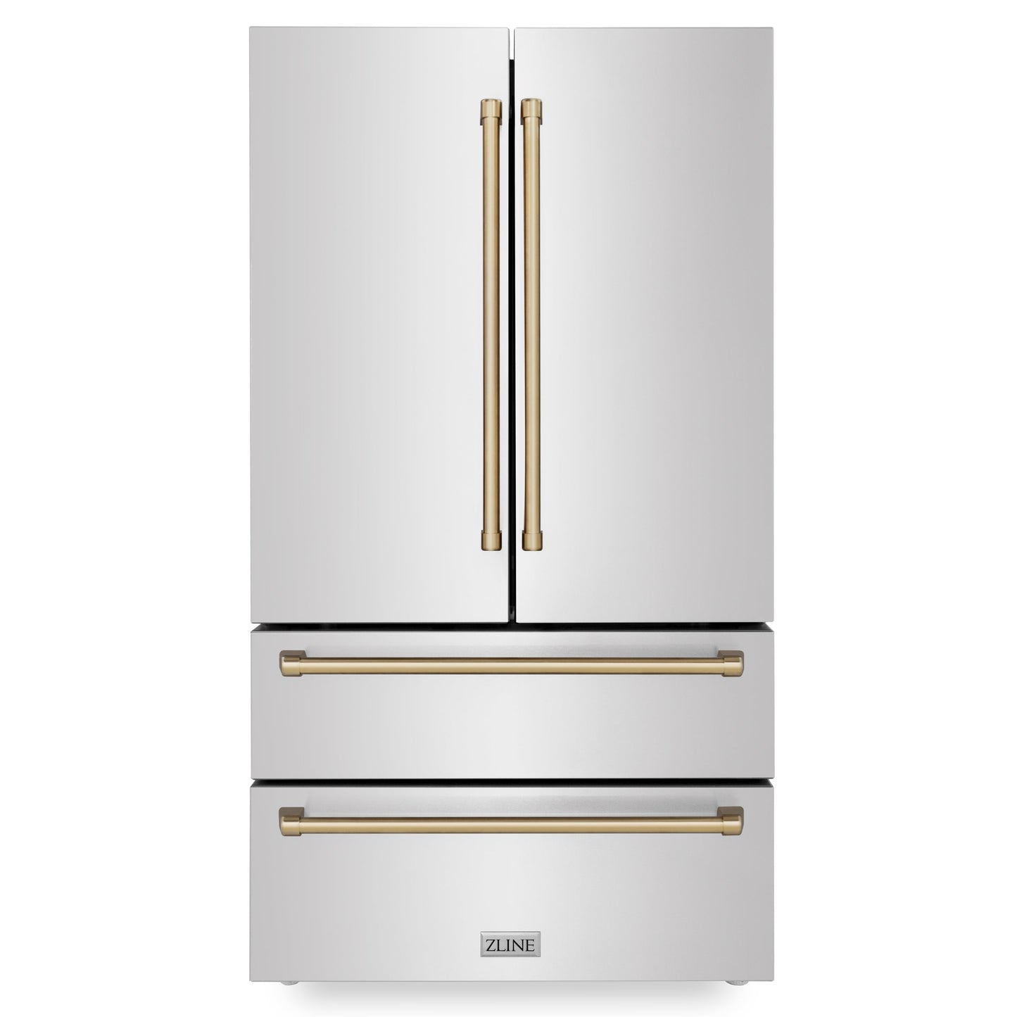 ZLINE 4-Appliance 36" Autograph Edition Kitchen Package with Stainless Steel Dual Fuel Range, Range Hood, Dishwasher, and Refrigeration with Champagne Bronze Accents