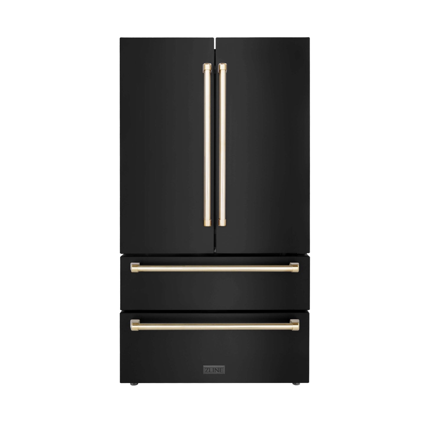 ZLINE 4-Appliance 36" Autograph Edition Kitchen Package with Black Stainless Steel Dual Fuel Range, Range Hood, Dishwasher, and Refrigeration with Polished Gold Accents
