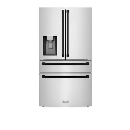 ZLINE 4-Appliance 30" Autograph Edition Kitchen Package with Stainless Steel Dual Fuel Range, Range Hood, Dishwasher, and Refrigeration Including External Water Dispenser with Matte Black Accents