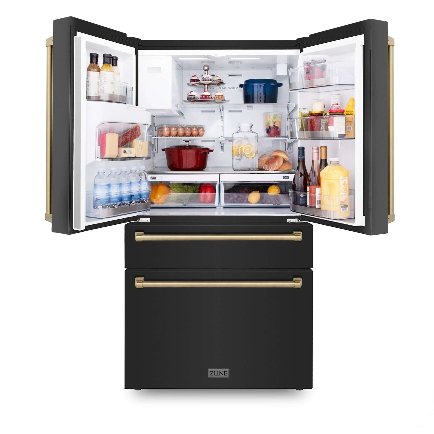 ZLINE 4-Appliance 48" Autograph Edition Kitchen Package with Black Stainless Steel Dual Fuel Range, Range Hood, Dishwasher, and Refrigeration with Champagne Bronze Accents