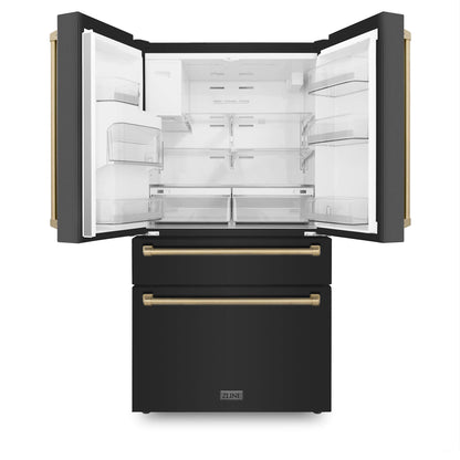 ZLINE 4-Appliance 48" Autograph Edition Kitchen Package with Black Stainless Steel Dual Fuel Range, Range Hood, Dishwasher, and Refrigeration with Champagne Bronze Accents