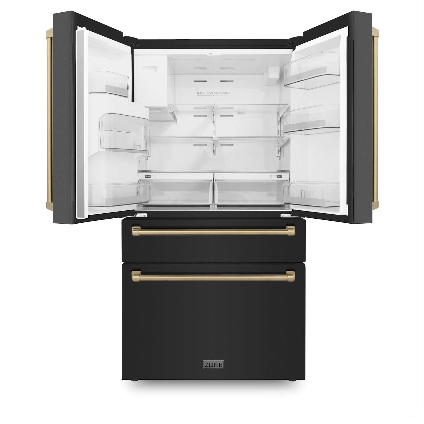 ZLINE 4-Appliance 30" Autograph Edition Kitchen Package with Black Stainless Steel Dual Fuel Range, Range Hood, Dishwasher, and Refrigeration Including External Water Dispenser with Champagne Bronze Accents