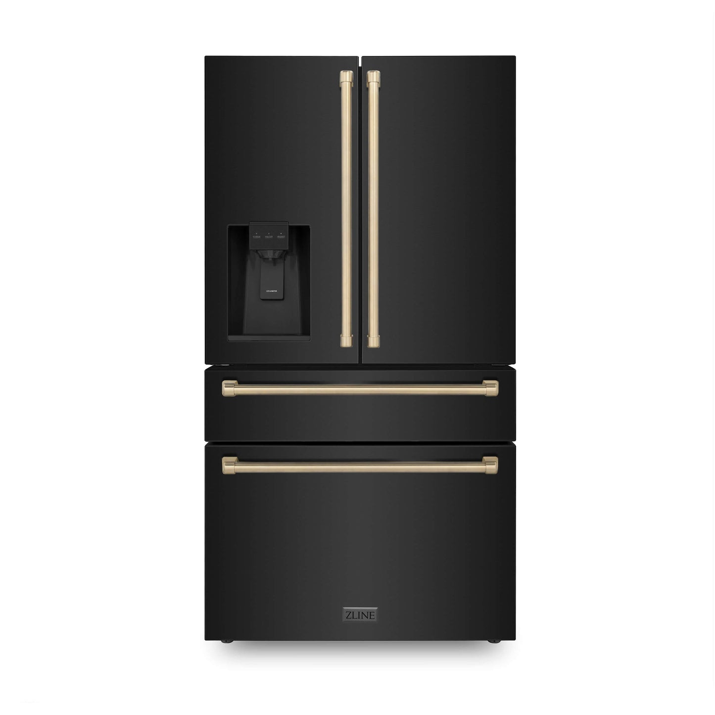 ZLINE 4-Appliance 48" Autograph Edition Kitchen Package with Black Stainless Steel Dual Fuel Range, Range Hood, Dishwasher, and Refrigeration with Champagne Bronze Accents