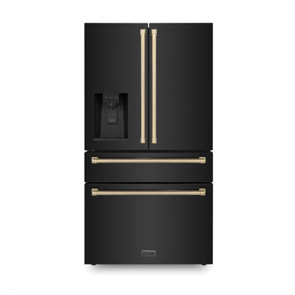 ZLINE 4-Appliance 48" Autograph Edition Kitchen Package with Black Stainless Steel Dual Fuel Range, Range Hood, Dishwasher, and Refrigeration with Champagne Bronze Accents