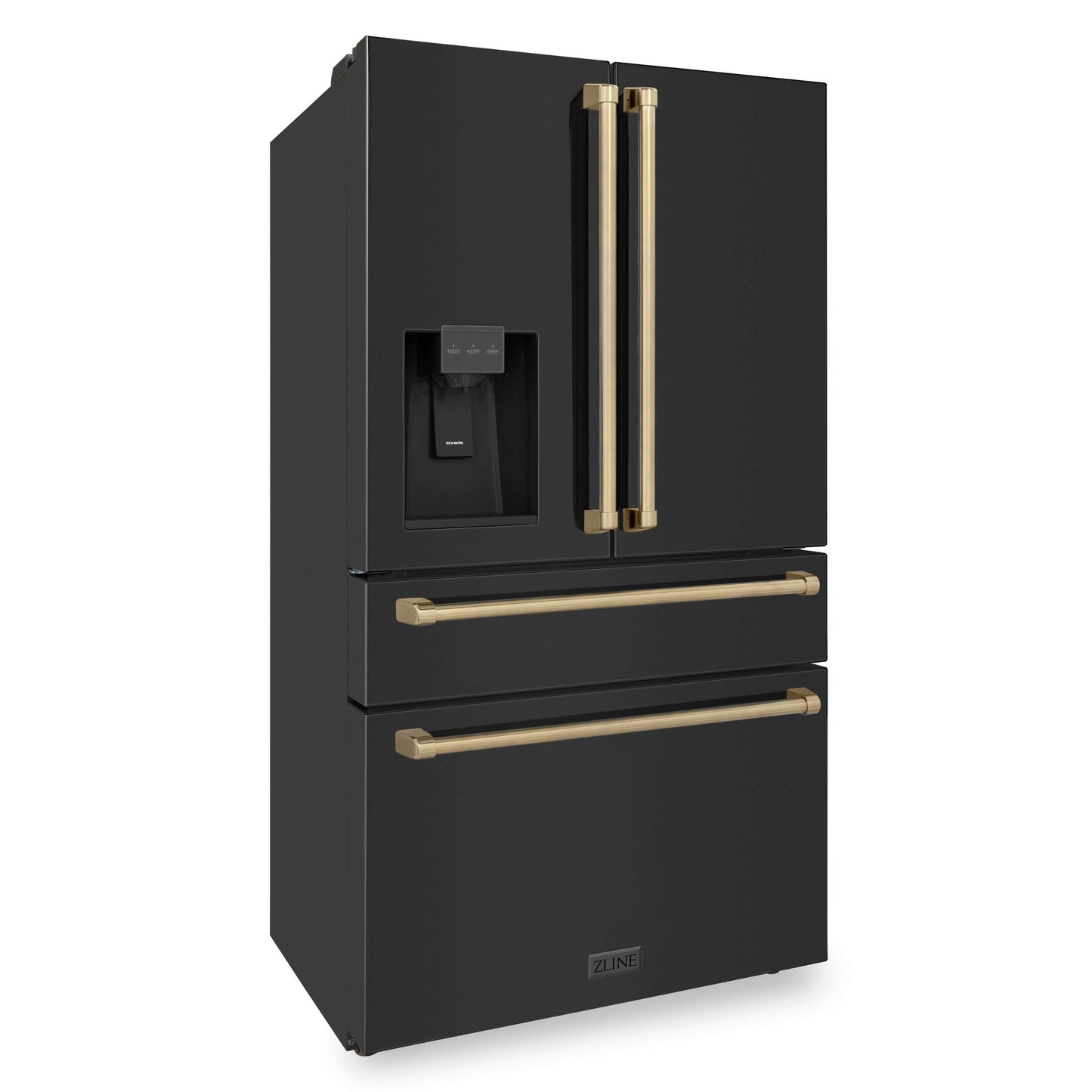 ZLINE 36" Autograph Edition Freestanding French Door Refrigerator - Water and Ice Dispenser in Fingerprint Resistant Black Stainless Steel with Accents
