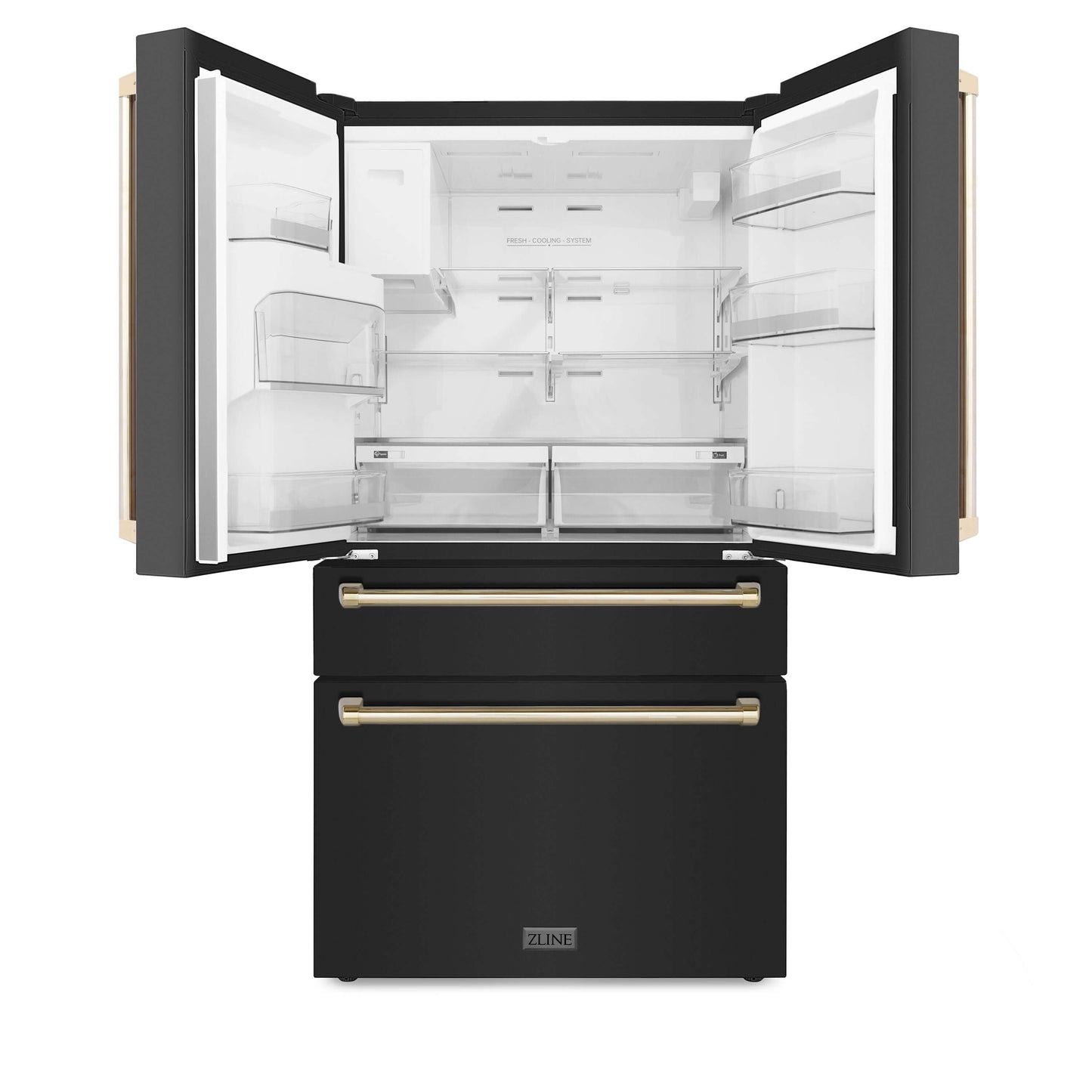 ZLINE 4-Appliance 30" Autograph Edition Kitchen Package with Black Stainless Steel Dual Fuel Range, Range Hood, Dishwasher, and Refrigeration Including External Water Dispenser with Polished Gold Accents