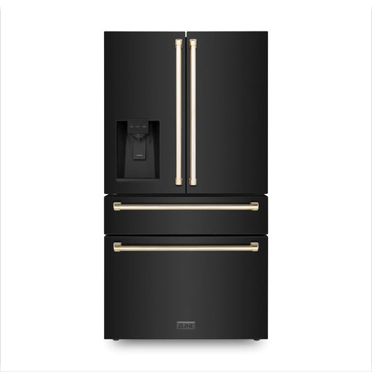 ZLINE 36" Autograph Edition Freestanding French Door Refrigerator - Water and Ice Dispenser in Fingerprint Resistant Black Stainless Steel with Accents