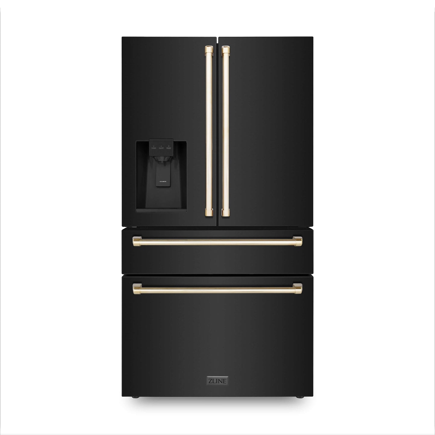 ZLINE 4-Appliance 30" Autograph Edition Kitchen Package with Black Stainless Steel Dual Fuel Range, Range Hood, Dishwasher, and Refrigeration Including External Water Dispenser with Polished Gold Accents