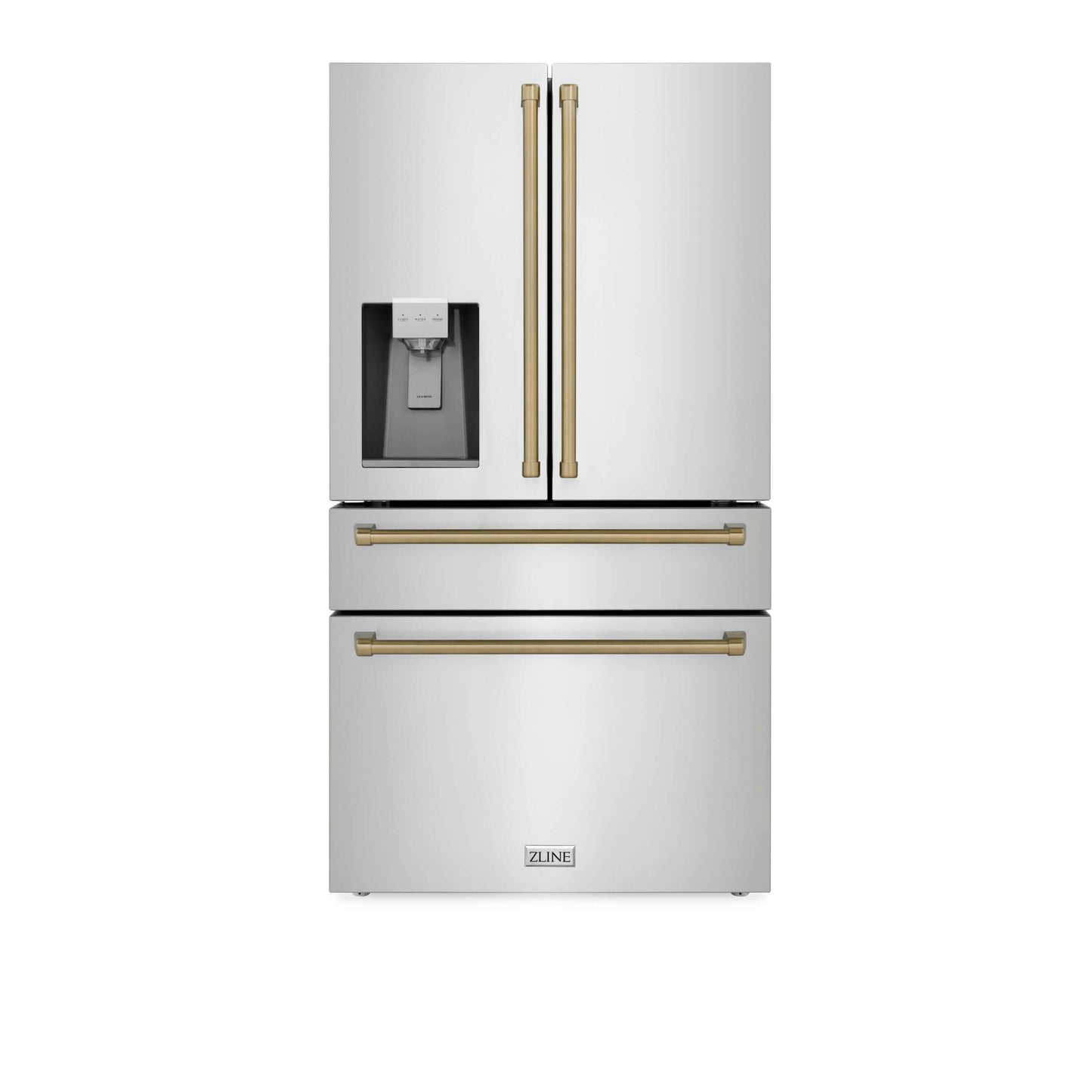 ZLINE 36" Autograph Edition Freestanding French Door Refrigerator with External Water and Ice Dispenser - Stainless Steel with Accents