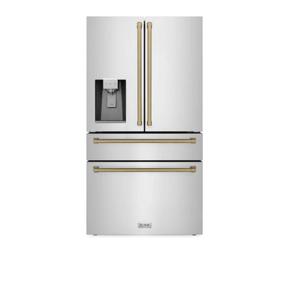 ZLINE 36" Autograph Edition Freestanding French Door Refrigerator with External Water and Ice Dispenser - Stainless Steel with Accents
