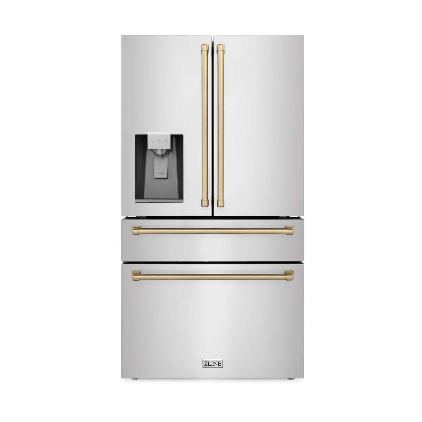 ZLINE 4-Appliance 36" Autograph Edition Kitchen Package with Stainless Steel Dual Fuel Range, Range Hood, Dishwasher, and Refrigeration Including External Water Dispenser with Champagne Bronze Accents
