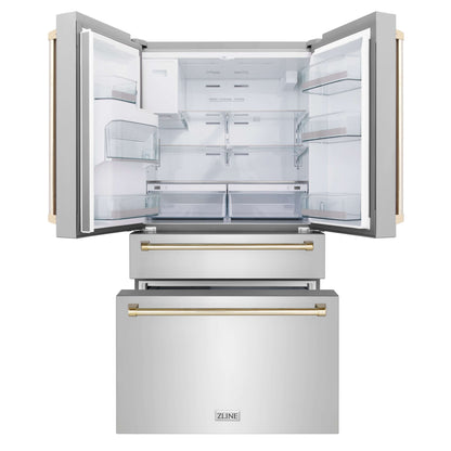 ZLINE 4-Appliance 30" Autograph Edition Kitchen Package with Stainless Steel Dual Fuel Range, Range Hood, Dishwasher, and Refrigeration Including External Water Dispenser with Polished Gold Accents