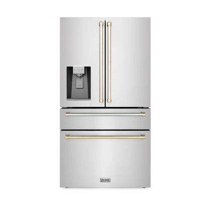 ZLINE 4-Appliance 30" Autograph Edition Kitchen Package with Stainless Steel Dual Fuel Range, Range Hood, Dishwasher, and Refrigeration Including External Water Dispenser with Polished Gold Accents