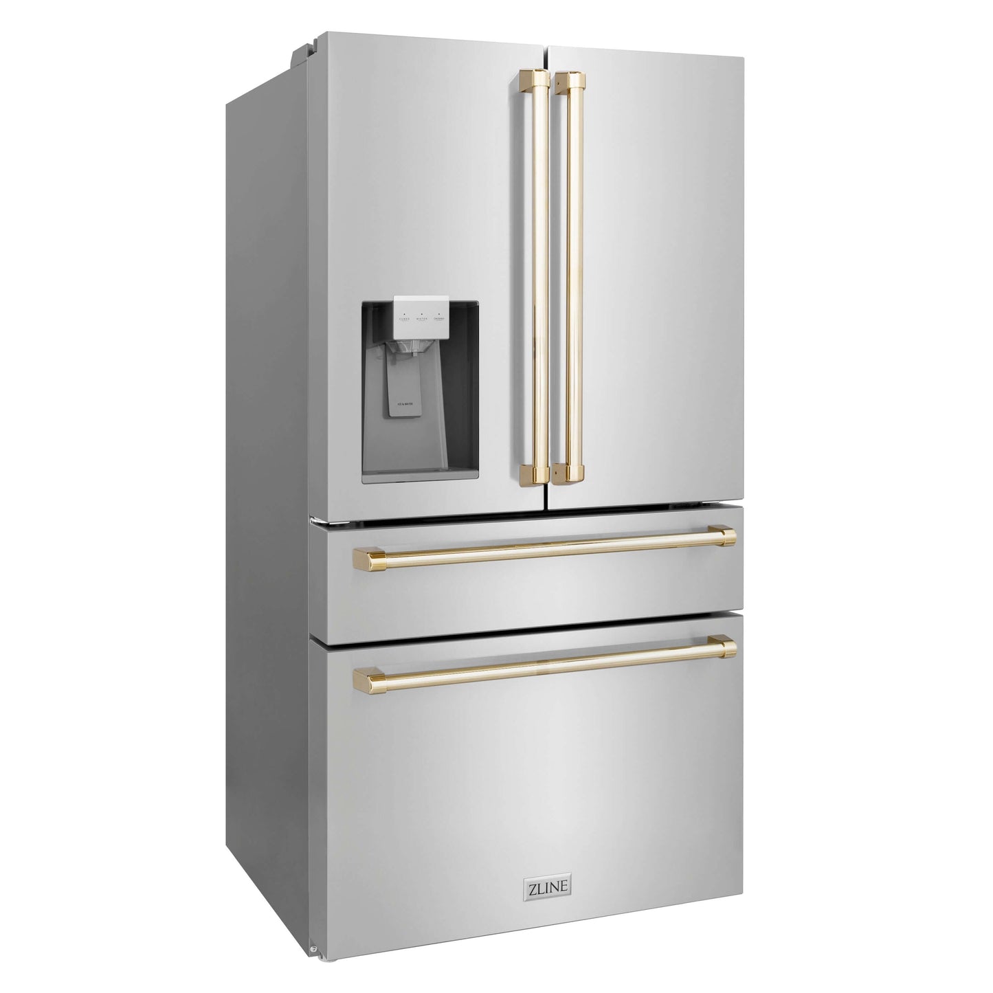ZLINE 36" Autograph Edition Freestanding French Door Refrigerator with External Water and Ice Dispenser - Stainless Steel with Accents