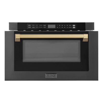 ZLINE Autograph Edition 24" Built-in Microwave Drawer - Black Stainless Steel with Accents