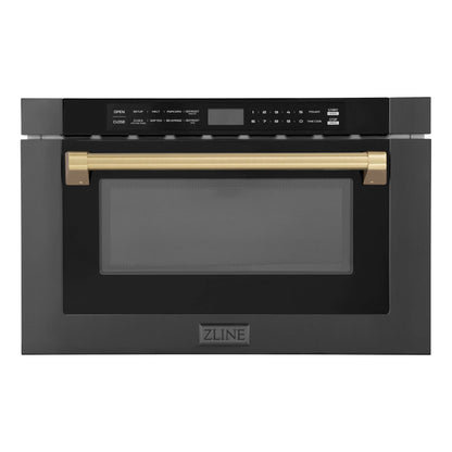 ZLINE Autograph Edition 24" Built-in Microwave Drawer - Black Stainless Steel with Accents