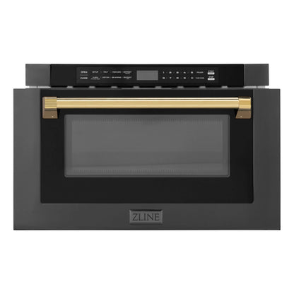 ZLINE Autograph Edition 24" Built-in Microwave Drawer - Black Stainless Steel with Accents
