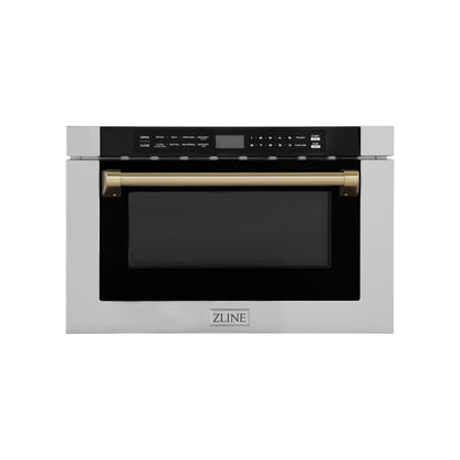 ZLINE Autograph Edition 24" Built-in Microwave Drawer - Traditional Handle in Stainless Steel with Accents