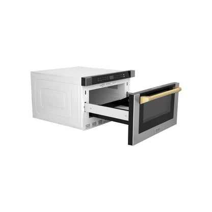 ZLINE Autograph Edition 24" Built-in Microwave Drawer - Traditional Handle in Stainless Steel with Accents