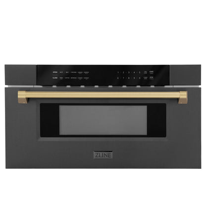 ZLINE Autograph Edition 30" Built-in Microwave Drawer - Black Stainless Steel with Accents
