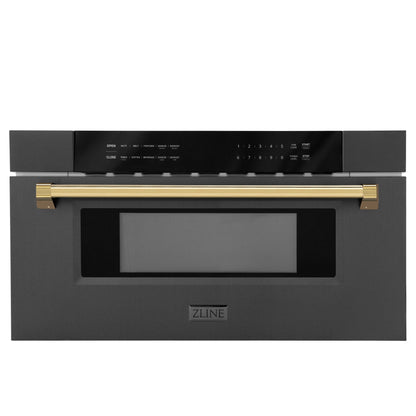 ZLINE Autograph Edition 30" Built-in Microwave Drawer - Black Stainless Steel with Accents