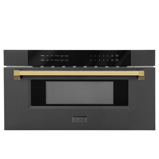 ZLINE Autograph Edition 30" Built-in Microwave Drawer - Black Stainless Steel with Accents