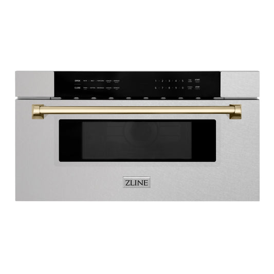 ZLINE Autograph Edition 30" Built-In Microwave Drawer - Fingerprint Resistant Stainless Steel with Accents