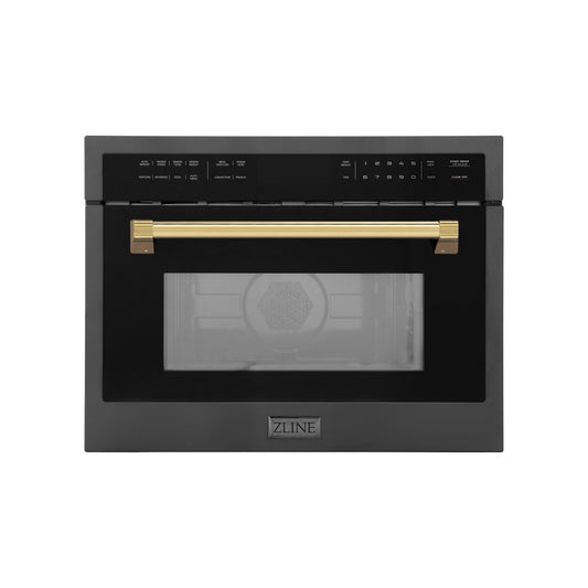 ZLINE Autograph Edition 24" Built-in Convection Microwave Oven - Black Stainless Steel with Accents