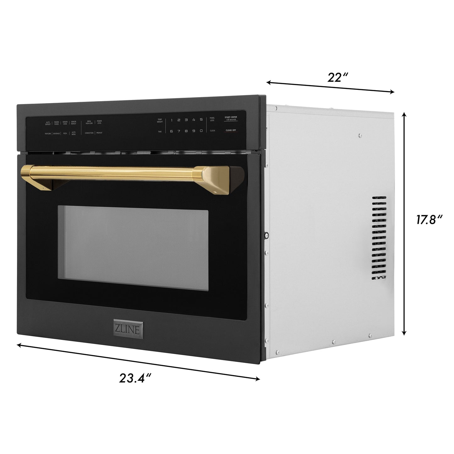 ZLINE Autograph Edition 24" Built-in Convection Microwave Oven - Black Stainless Steel with Accents