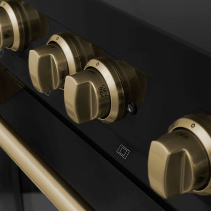 ZLINE 3-Appliance 30" Autograph Edition Kitchen Package with Black Stainless Steel Dual Fuel Range, Range Hood, and Dishwasher with Champagne Bronze Accents