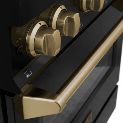 ZLINE 2-Appliance 30" Autograph Edition Kitchen Package with Black Stainless Steel Dual Fuel Range and Range Hood with Champagne Bronze Accents