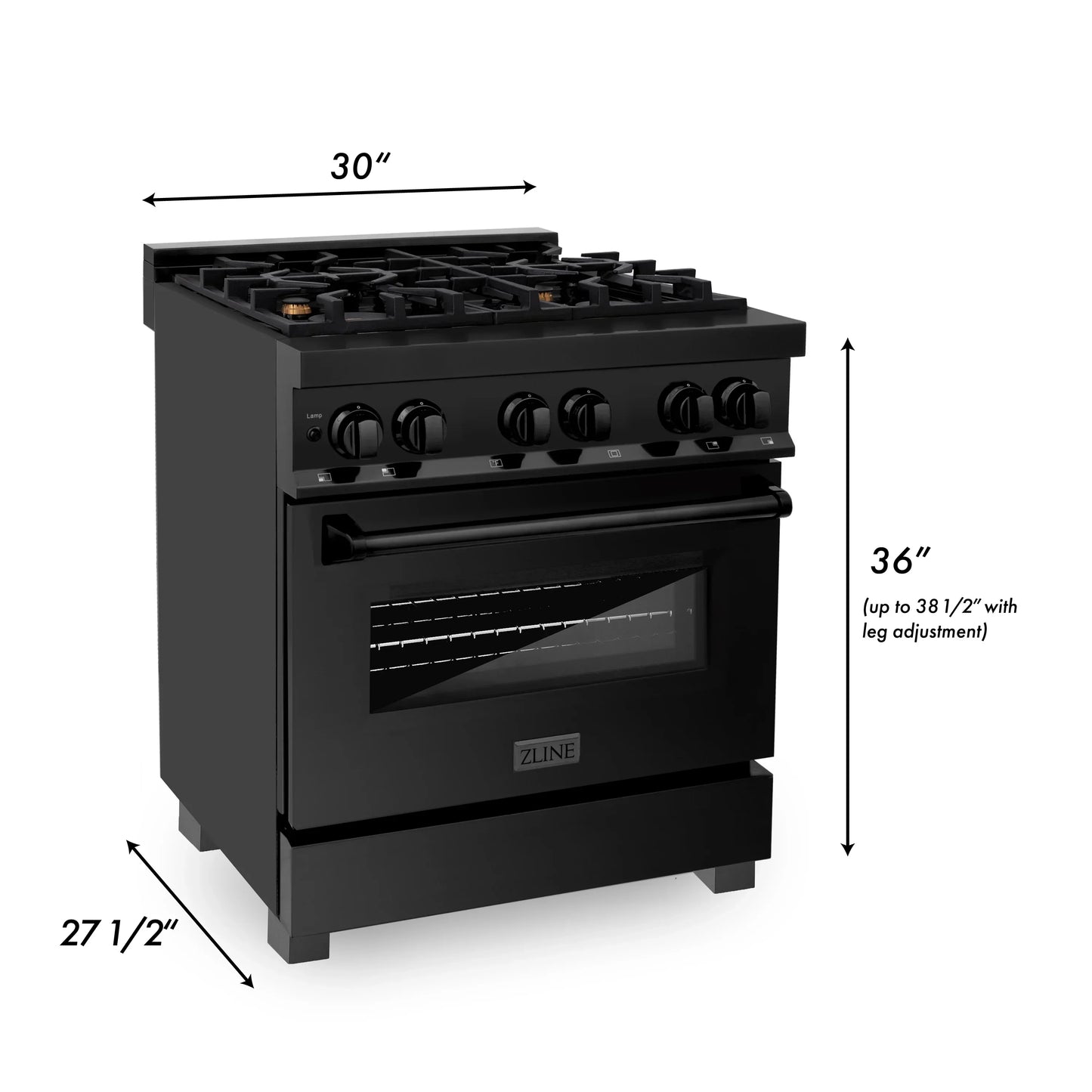 ZLINE 30" Dual Fuel Range - Black Stainless Steel with Brass Burners, Gas Stove, and Electric Oven
