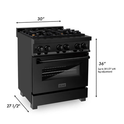 ZLINE 30" Dual Fuel Range - Black Stainless Steel with Brass Burners, Gas Stove, and Electric Oven