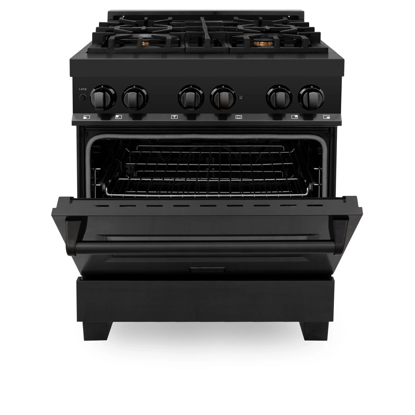 ZLINE 30" Dual Fuel Range - Black Stainless Steel with Brass Burners, Gas Stove, and Electric Oven
