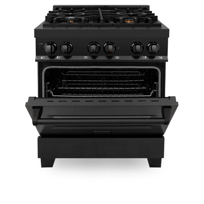 ZLINE 30" Dual Fuel Range - Black Stainless Steel with Brass Burners, Gas Stove, and Electric Oven