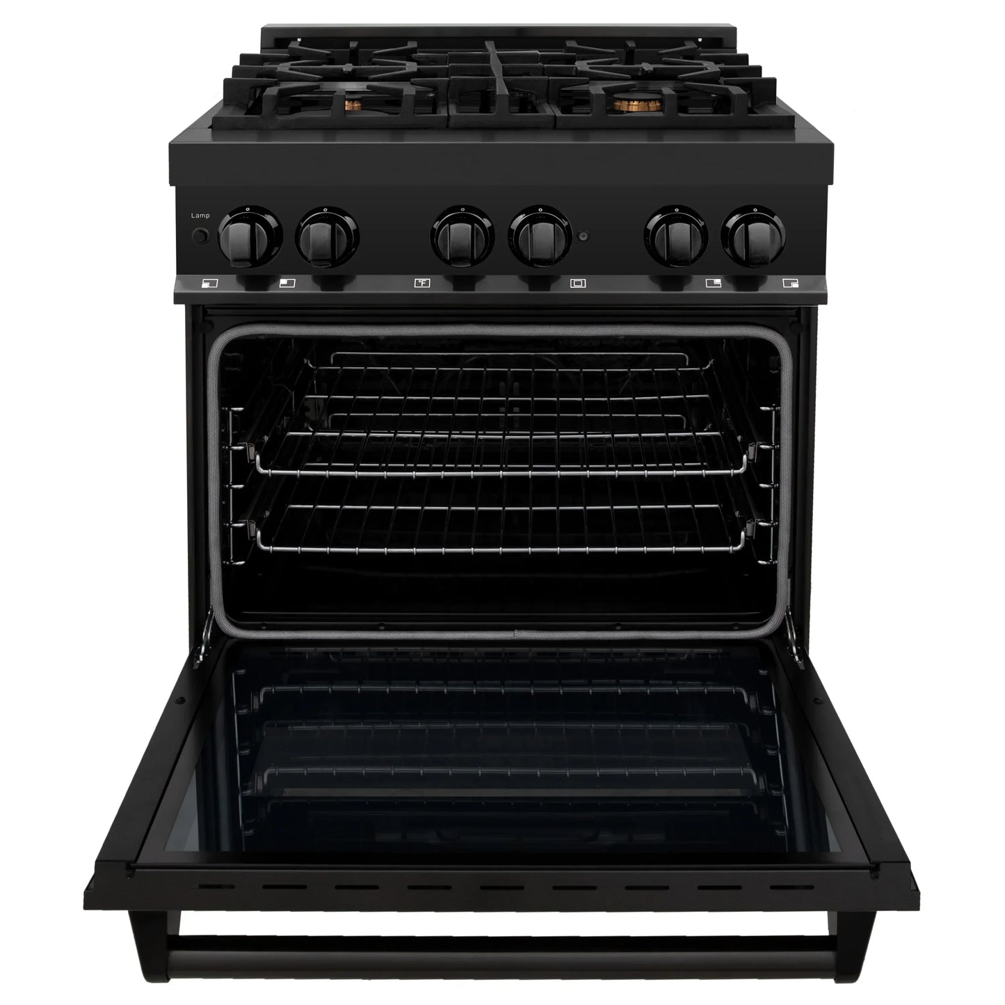 ZLINE 30" Dual Fuel Range - Black Stainless Steel with Brass Burners, Gas Stove, and Electric Oven
