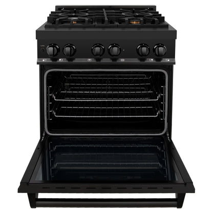 ZLINE 30" Dual Fuel Range - Black Stainless Steel with Brass Burners, Gas Stove, and Electric Oven
