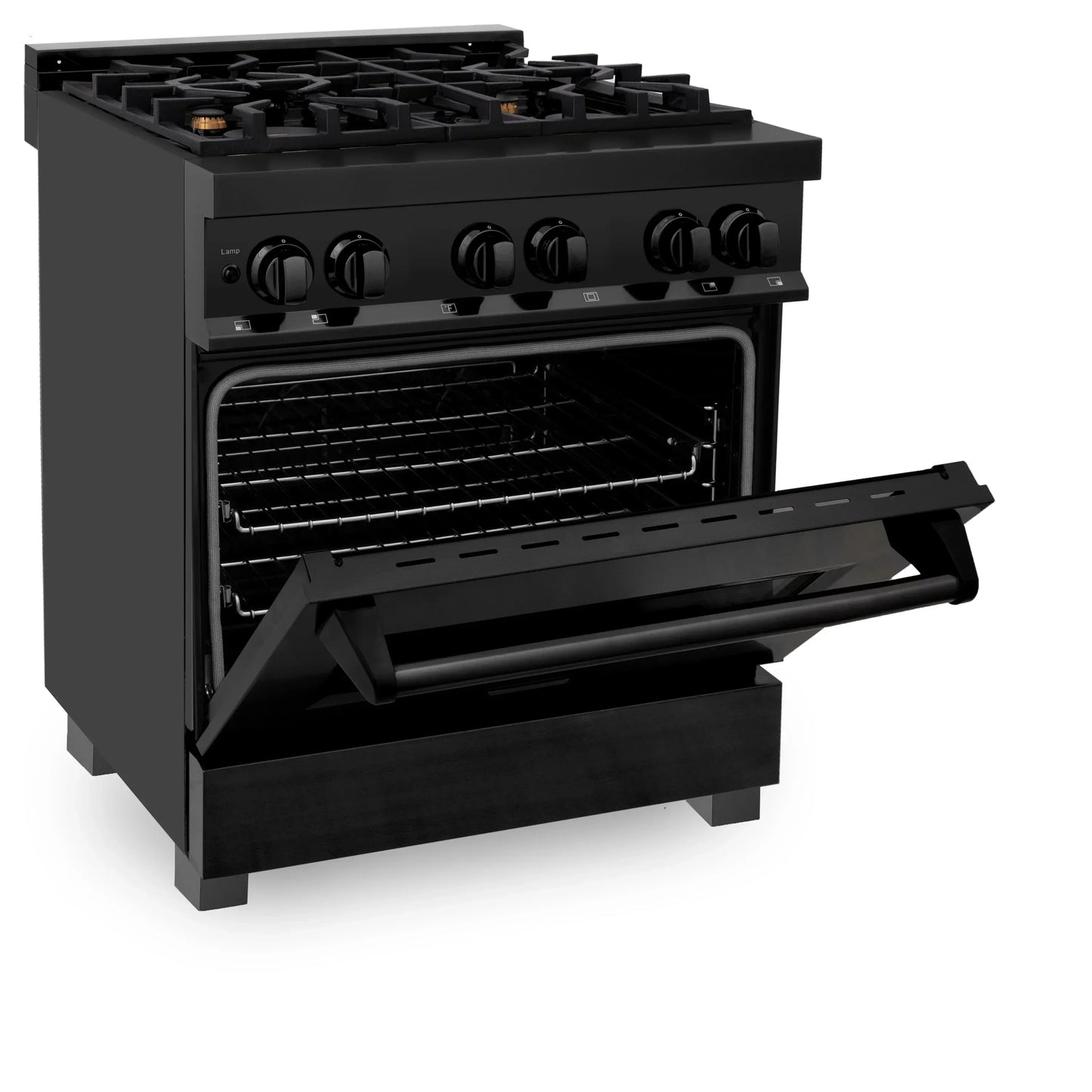 ZLINE 30" Dual Fuel Range - Black Stainless Steel with Brass Burners, Gas Stove, and Electric Oven