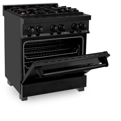 ZLINE 30" Dual Fuel Range - Black Stainless Steel with Brass Burners, Gas Stove, and Electric Oven