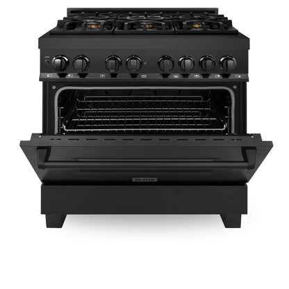 ZLINE 36" Dual Fuel Range - Black Stainless Steel with Brass Burners, Gas Stove, and Electric Oven