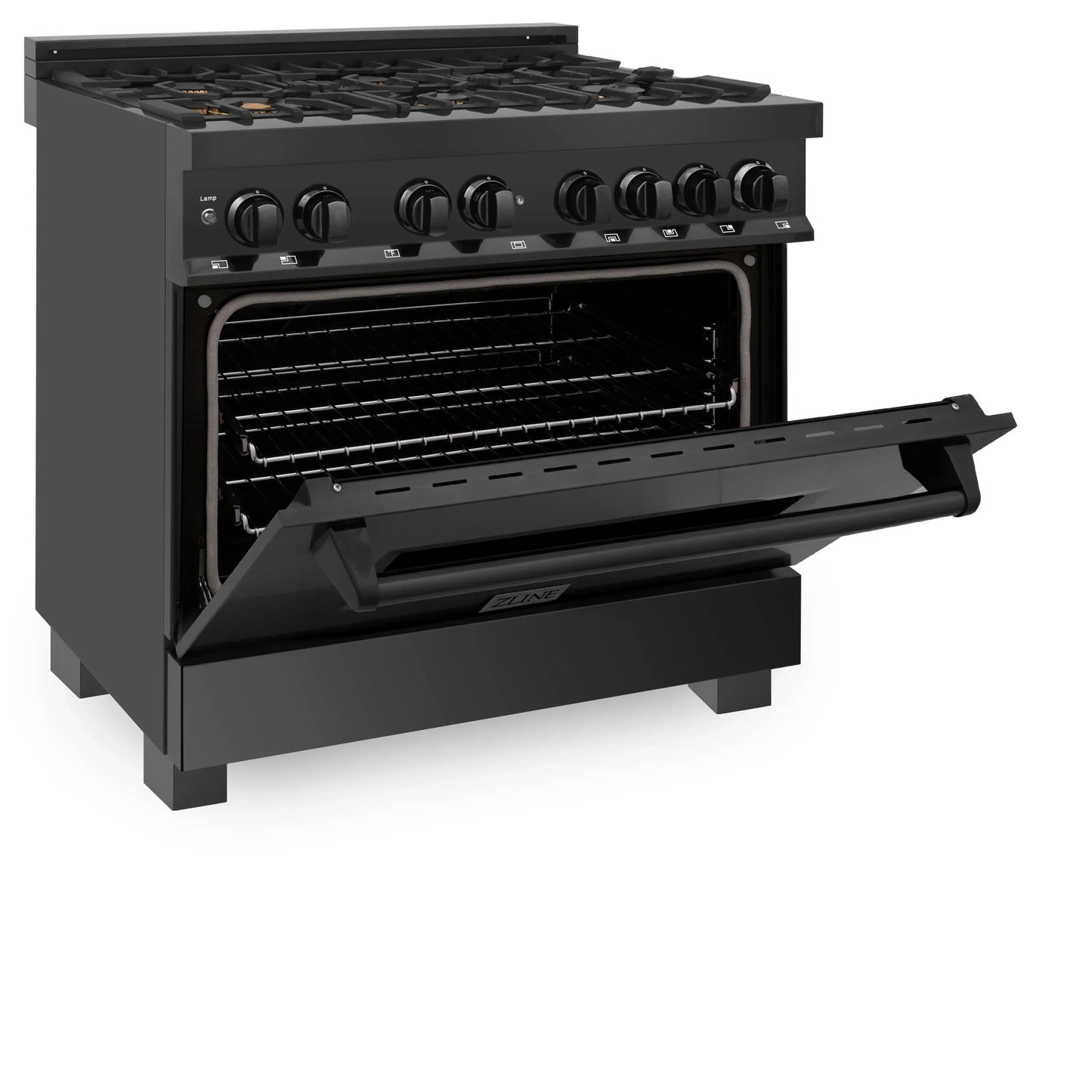 ZLINE 36" Dual Fuel Range - Black Stainless Steel with Brass Burners, Gas Stove, and Electric Oven