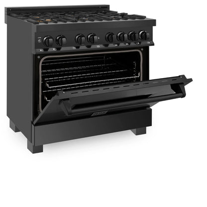 ZLINE 36" Dual Fuel Range - Black Stainless Steel with Brass Burners, Gas Stove, and Electric Oven