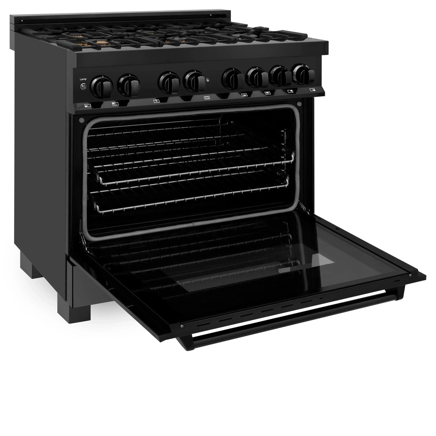 ZLINE 36" Dual Fuel Range - Black Stainless Steel with Brass Burners, Gas Stove, and Electric Oven