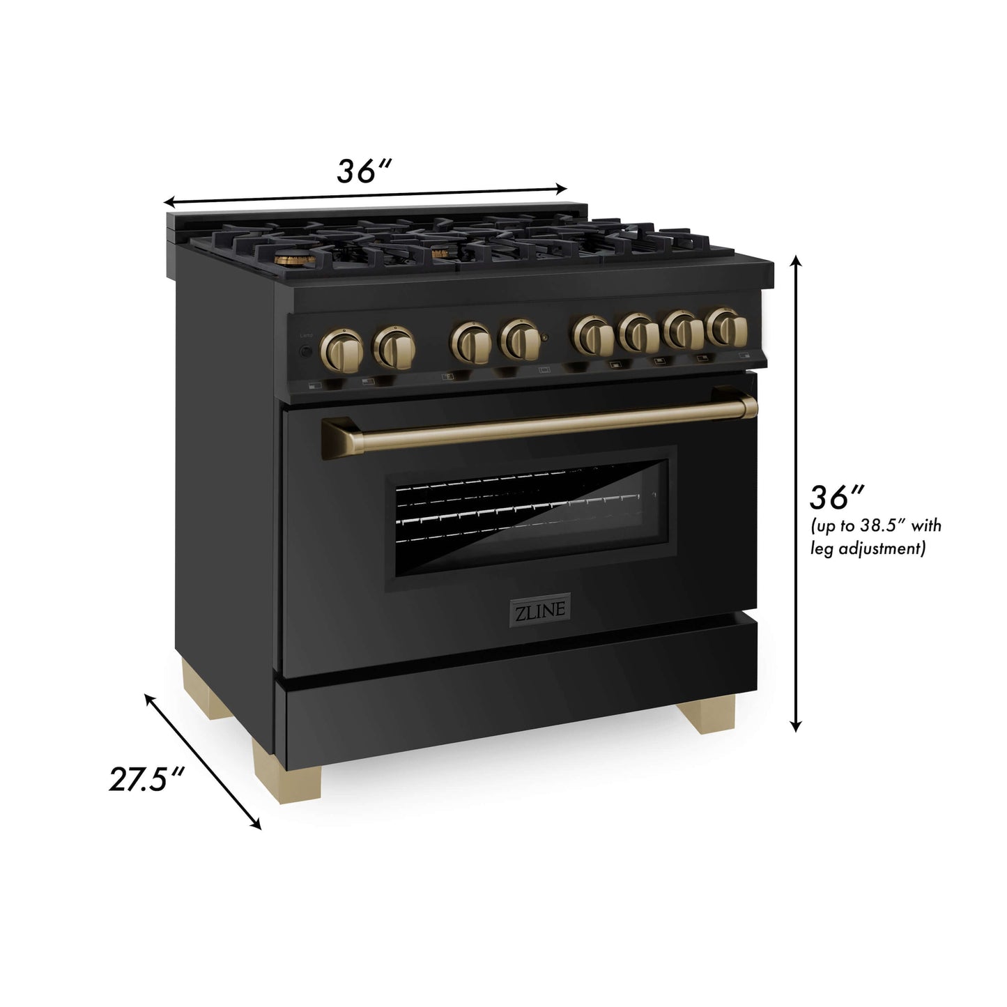 ZLINE 2-Appliance 36" Autograph Edition Kitchen Package with Black Stainless Steel Dual Fuel Range and Range Hood with Champagne Bronze Accents