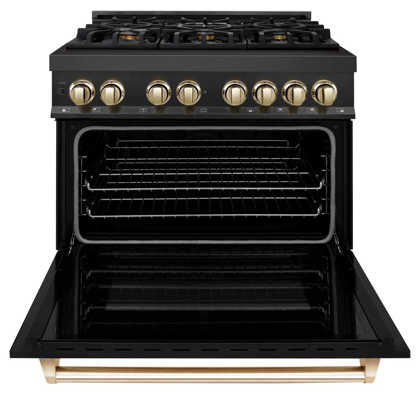 ZLINE Autograph Edition 36" Dual Fuel Range with Gas Stove and Electric Oven - Black Stainless Steel, Champagne Bronze Accents