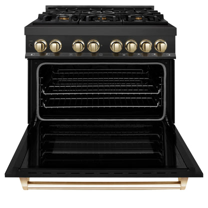 ZLINE Autograph Edition 36" Dual Fuel Range with Gas Stove and Electric Oven - Black Stainless Steel with Gold Accents