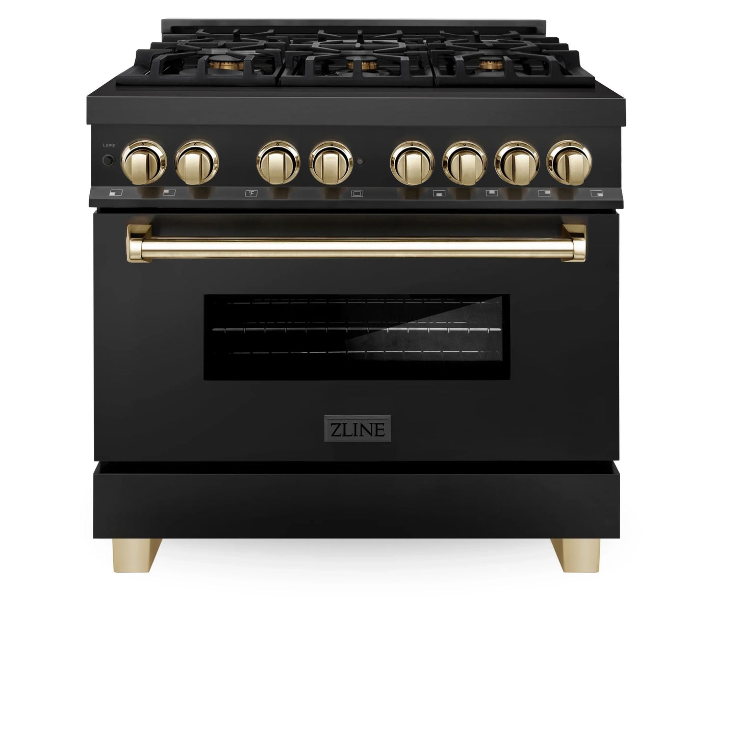 ZLINE Autograph Edition 36" Dual Fuel Range with Gas Stove and Electric Oven - Black Stainless Steel with Gold Accents