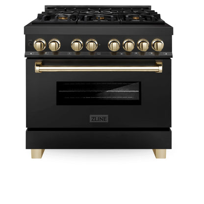 ZLINE Autograph Edition 36" Dual Fuel Range with Gas Stove and Electric Oven - Black Stainless Steel, Champagne Bronze Accents