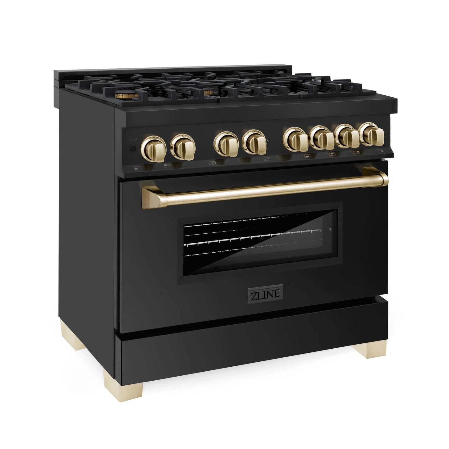 ZLINE Autograph Edition 36" Dual Fuel Range with Gas Stove and Electric Oven - Black Stainless Steel, Champagne Bronze Accents