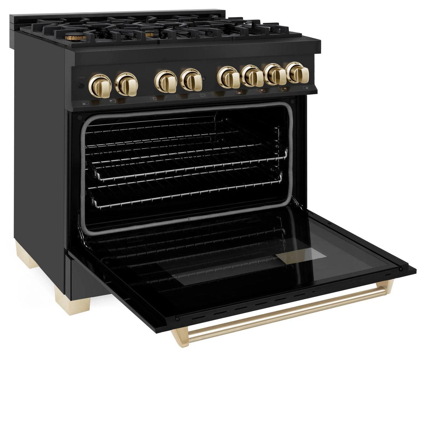 ZLINE Autograph Edition 36" Dual Fuel Range with Gas Stove and Electric Oven - Black Stainless Steel, Champagne Bronze Accents